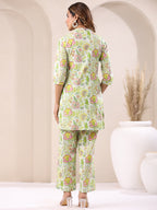 Janasya Light Cotton Floral Straight Top & Bottom Set
