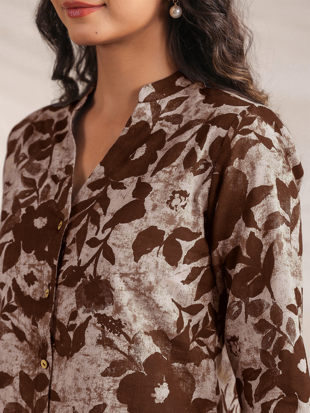 Janasya Dark Cotton Floral Straight Top & Bottom Set