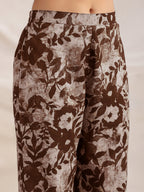 Janasya Dark Cotton Floral Straight Top & Bottom Set