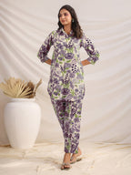 Janasya Light Cotton Floral Shirt Top & Bottom Set