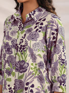 Janasya Light Cotton Floral Shirt Top & Bottom Set