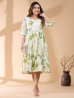 Janasya Bright Cotton Tie & dye Tiered Dress - Distacart