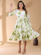 Janasya Bright Cotton Tie & dye Tiered Dress - Distacart