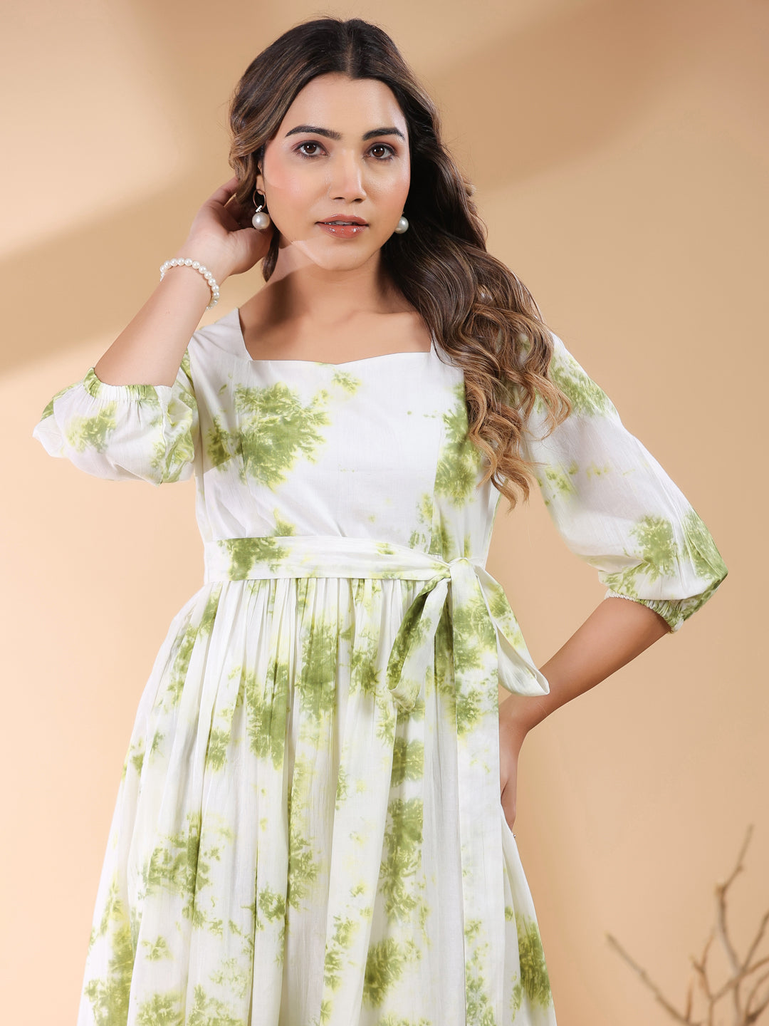 Janasya Bright Cotton Tie & dye Tiered Dress - Distacart