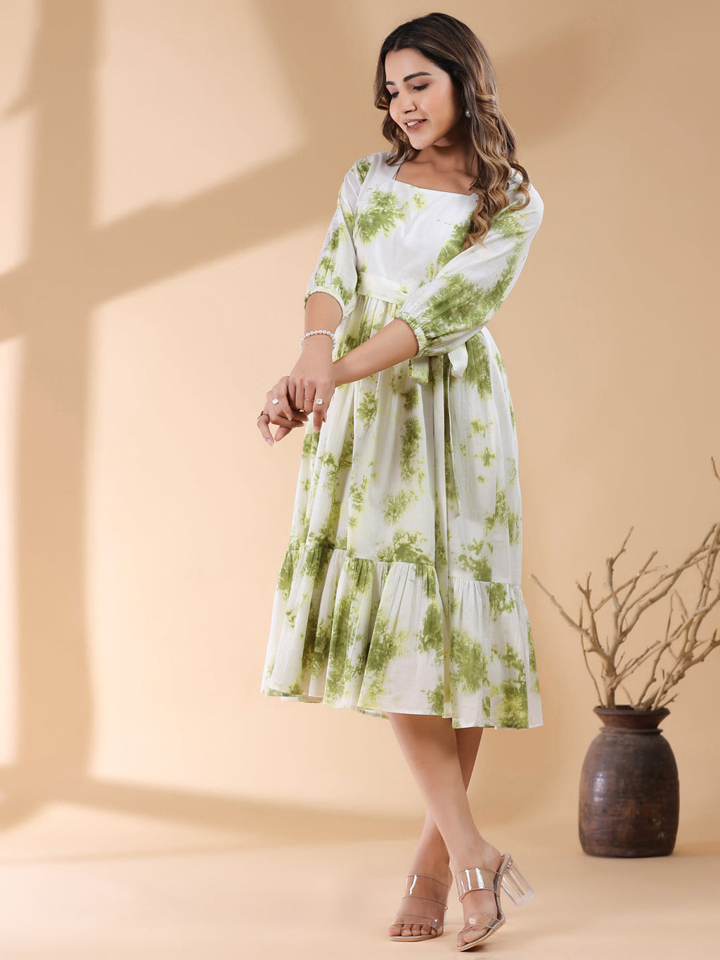 Janasya Bright Cotton Tie & dye Tiered Dress - Distacart