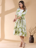Janasya Bright Cotton Tie & dye Tiered Dress - Distacart