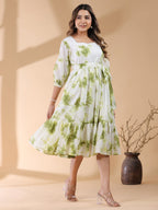 Janasya Bright Cotton Tie & dye Tiered Dress - Distacart