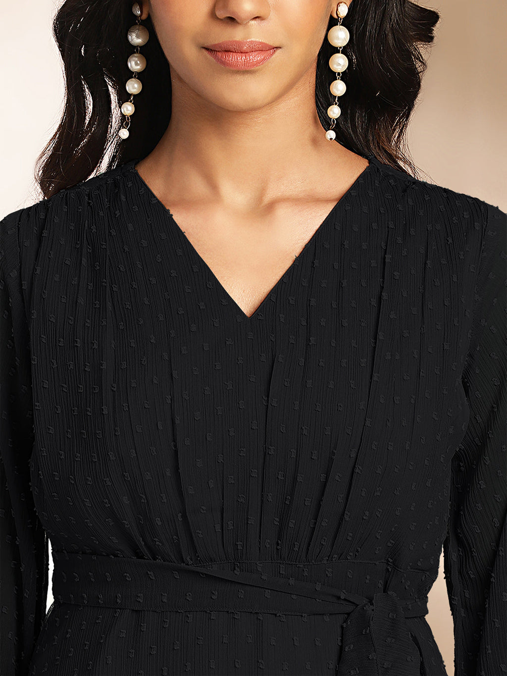 Janasya Dark Dobby Chiffon Woven Design Tiered Dress - Distacart