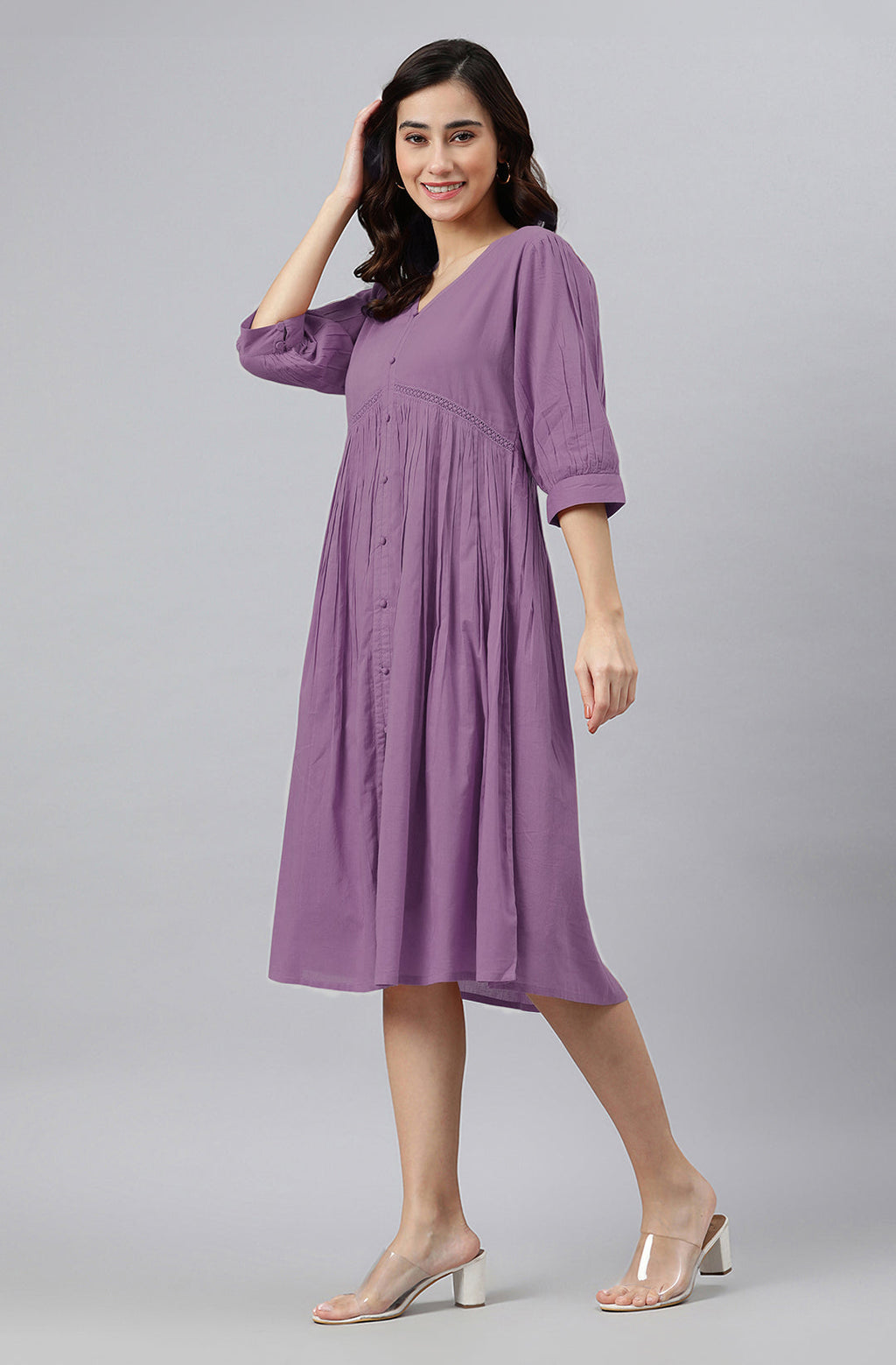 Janasya Bright Cotton Solid Gathered Dress - Distacart
