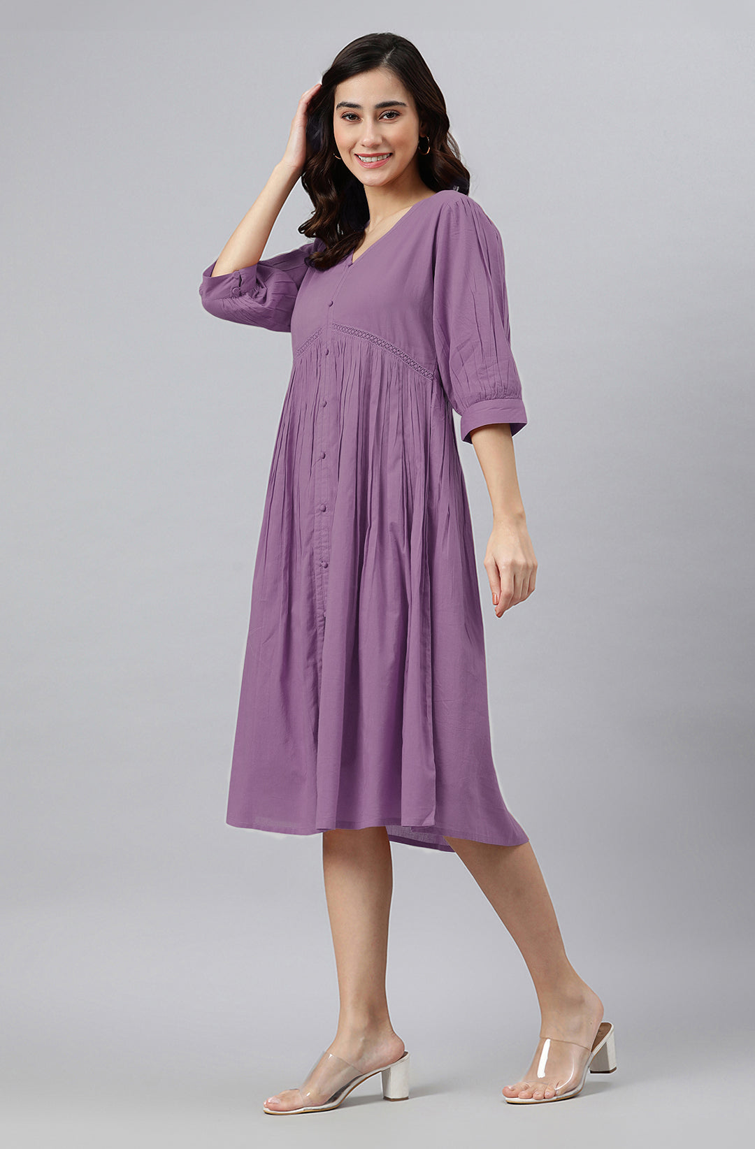 Janasya Bright Cotton Solid Gathered Dress - Distacart