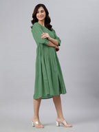 Janasya Bright Cotton Solid Gathered Dress - Distacart