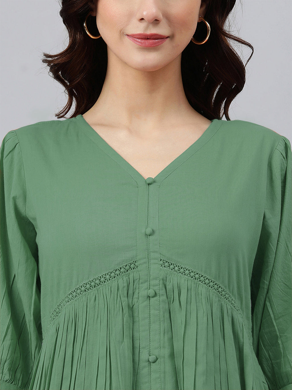 Janasya Bright Cotton Solid Gathered Dress - Distacart