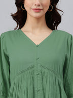 Janasya Bright Cotton Solid Gathered Dress - Distacart