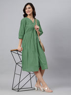 Janasya Bright Cotton Solid Gathered Dress - Distacart