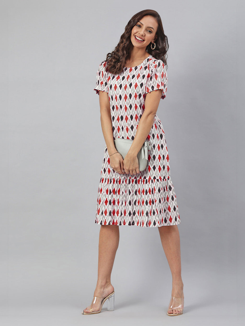 Janasya Bright Cotton Ikkat A-Line Dress - Distacart