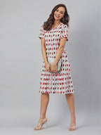 Janasya Bright Cotton Ikkat A-Line Dress - Distacart