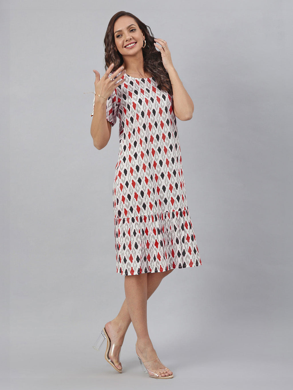 Janasya Bright Cotton Ikkat A-Line Dress - Distacart