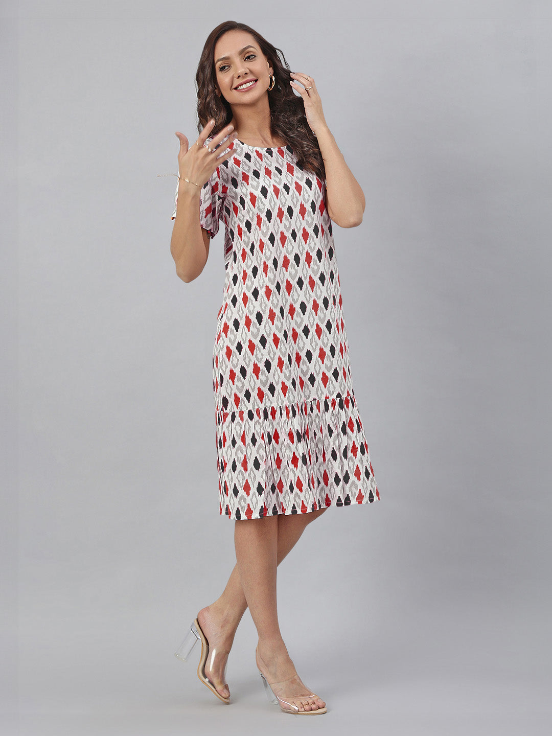 Janasya Bright Cotton Ikkat A-Line Dress - Distacart