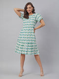 Janasya Bright Cotton Ikkat A-Line Dress