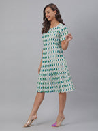 Janasya Bright Cotton Ikkat A-Line Dress