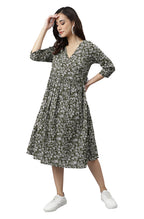 Janasya Dark Cotton Floral Angrakha Dress - Distacart
