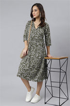 Janasya Dark Cotton Floral Angrakha Dress - Distacart