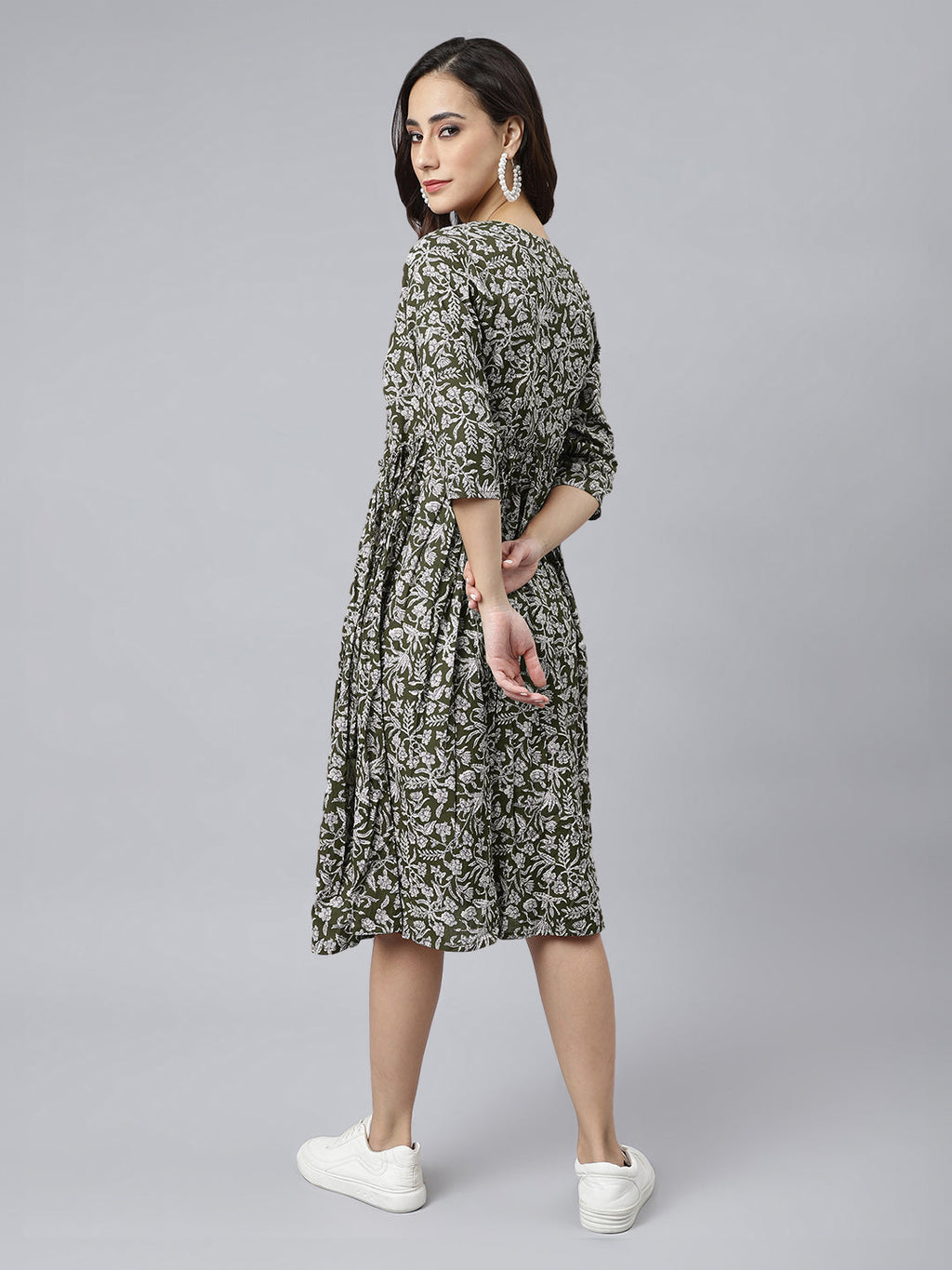 Janasya Dark Cotton Floral Angrakha Dress - Distacart