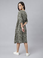Janasya Dark Cotton Floral Angrakha Dress - Distacart