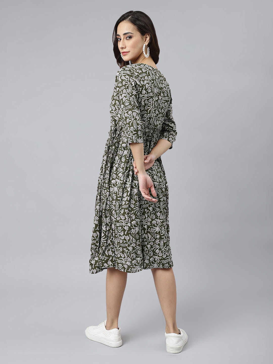 Janasya Dark Cotton Floral Angrakha Dress - Distacart
