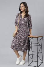 Janasya Dark Cotton Floral Angrakha Dress - Distacart