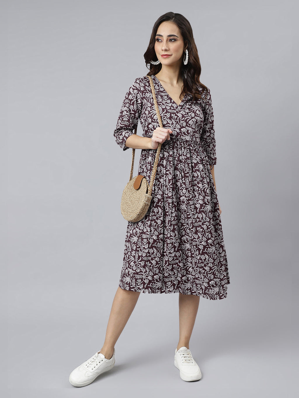 Janasya Dark Cotton Floral Angrakha Dress - Distacart