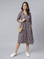 Janasya Dark Cotton Floral Angrakha Dress - Distacart