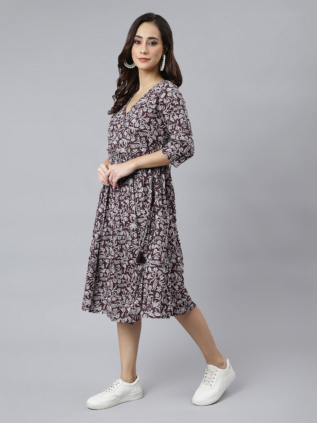 Janasya Dark Cotton Floral Angrakha Dress - Distacart