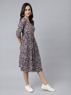 Janasya Dark Cotton Floral Angrakha Dress - Distacart