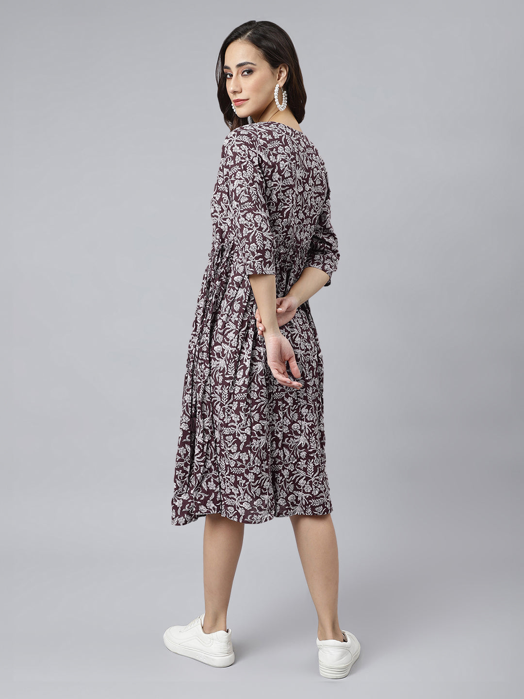 Janasya Dark Cotton Floral Angrakha Dress - Distacart