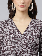 Janasya Dark Cotton Floral Angrakha Dress - Distacart