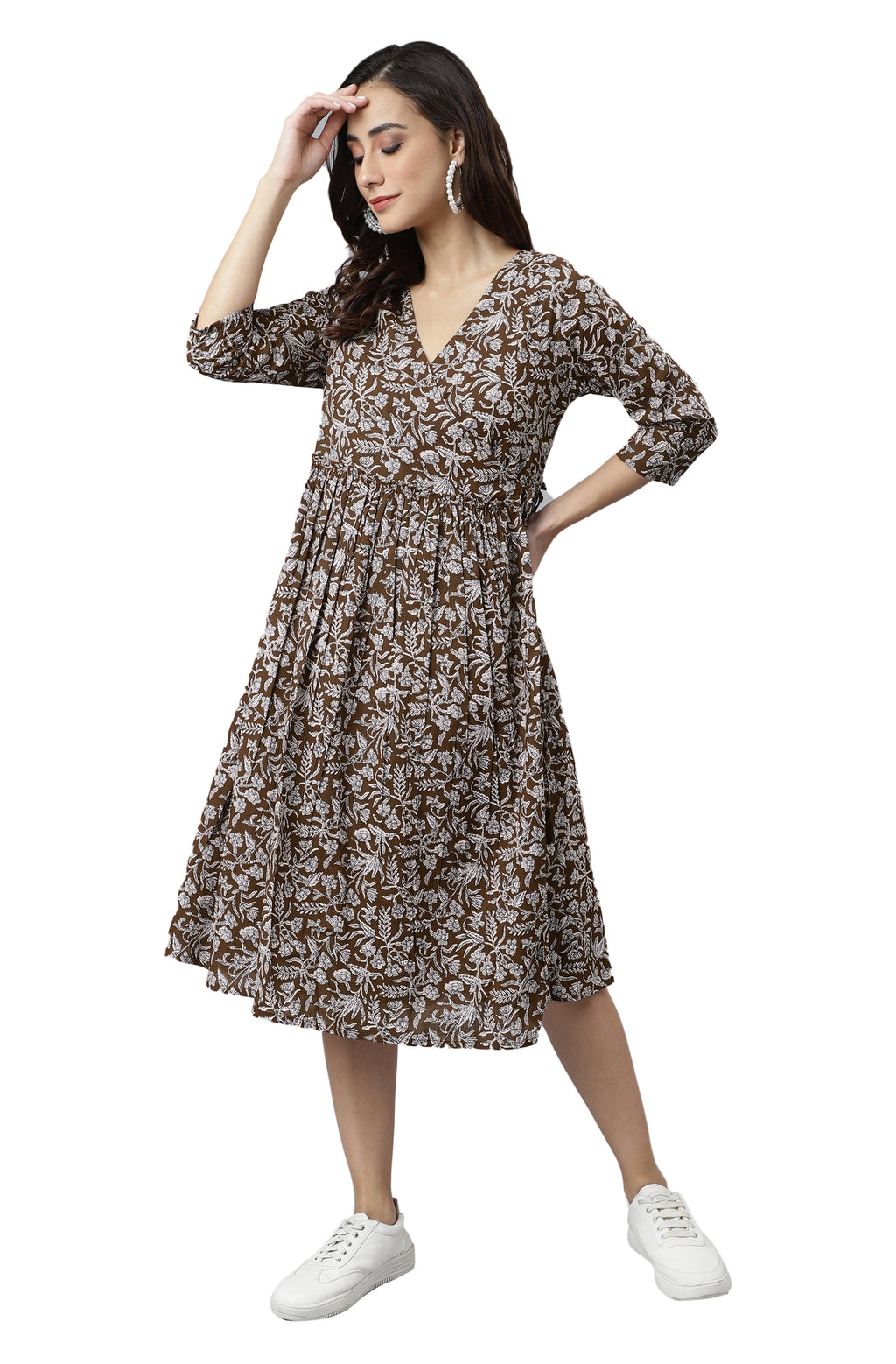 Janasya Dark Cotton Floral Angrakha Dress - Distacart
