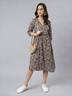 Janasya Dark Cotton Floral Angrakha Dress - Distacart