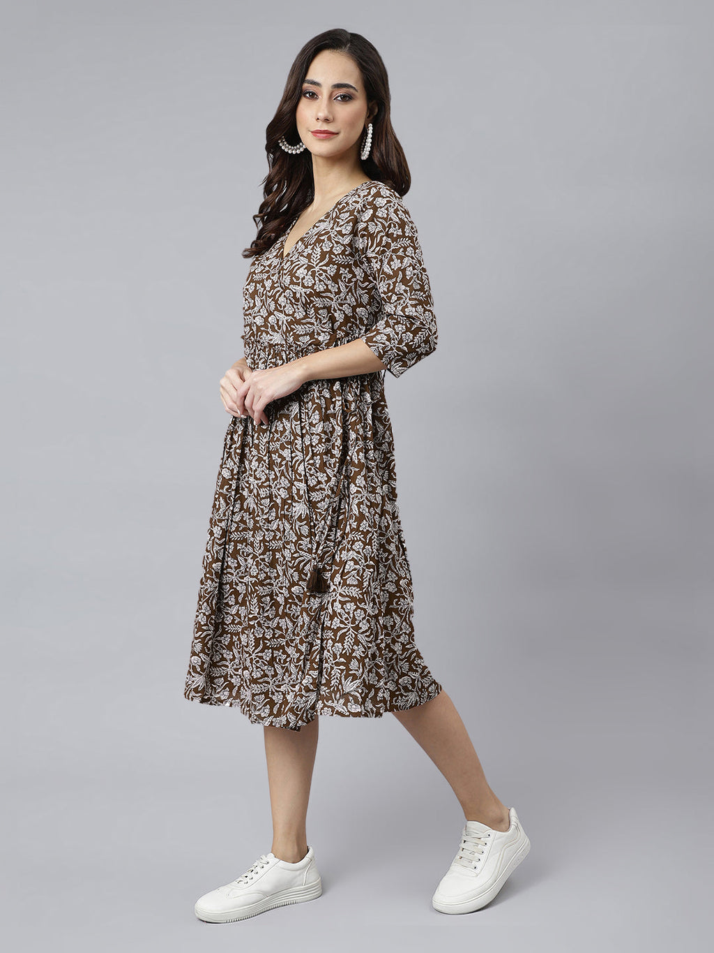 Janasya Dark Cotton Floral Angrakha Dress - Distacart