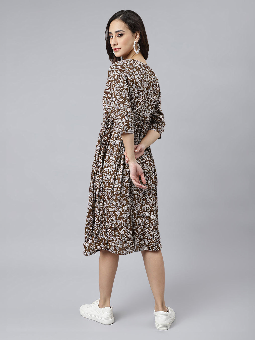 Janasya Dark Cotton Floral Angrakha Dress - Distacart