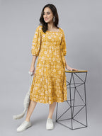 Janasya Bright Cotton Floral Tiered Dress - Distacart