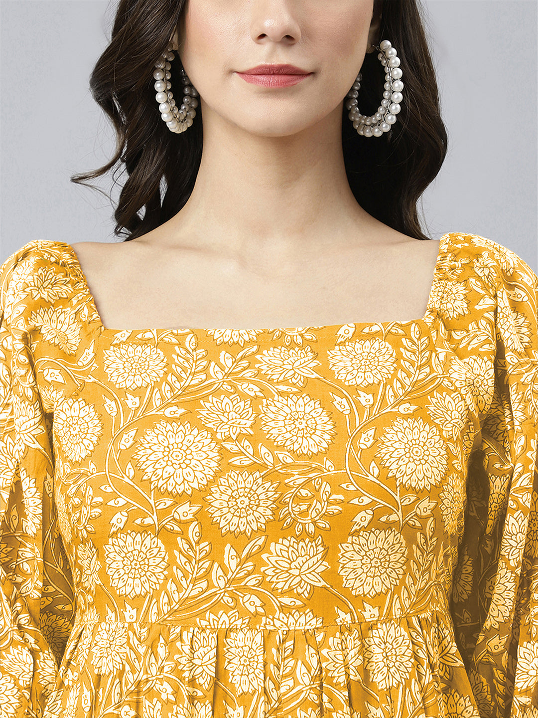 Janasya Bright Cotton Floral Tiered Dress - Distacart