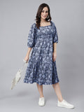 Janasya Bright Cotton Floral Tiered Dress - Distacart