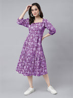 Janasya Bright Cotton Floral Tiered Dress - Distacart