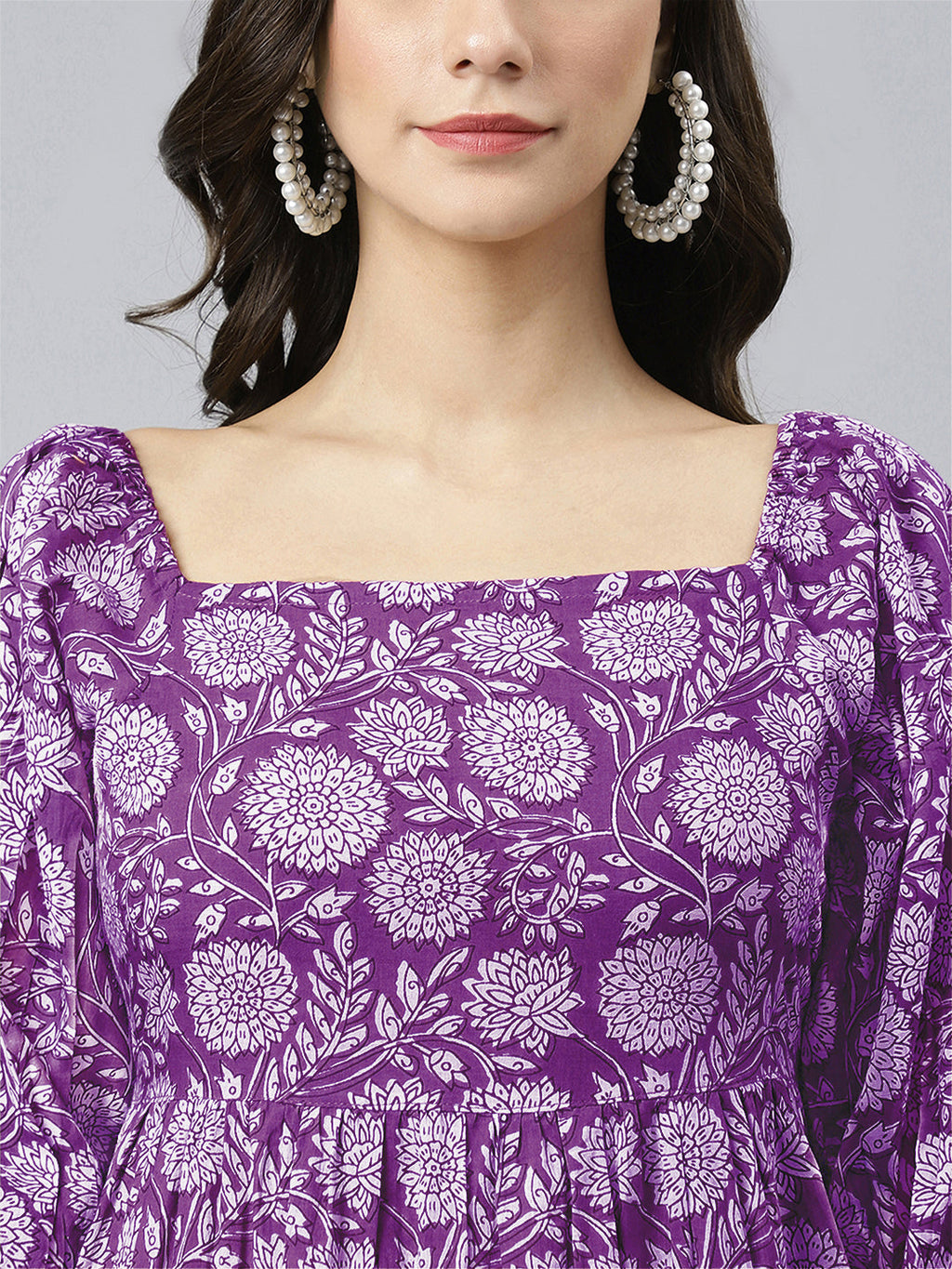 Janasya Bright Cotton Floral Tiered Dress - Distacart