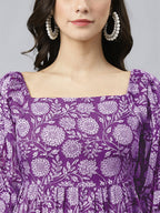 Janasya Bright Cotton Floral Tiered Dress - Distacart