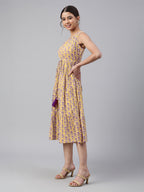 Janasya Bright Cotton Floral Tiered Dress - Distacart