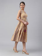 Janasya Bright Cotton Floral Tiered Dress - Distacart