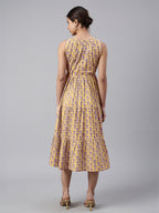 Janasya Bright Cotton Floral Tiered Dress - Distacart