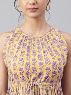 Janasya Bright Cotton Floral Tiered Dress - Distacart